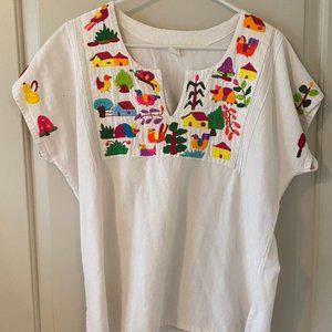 Handmade El Salvadorian Embroidered Popover Blouse